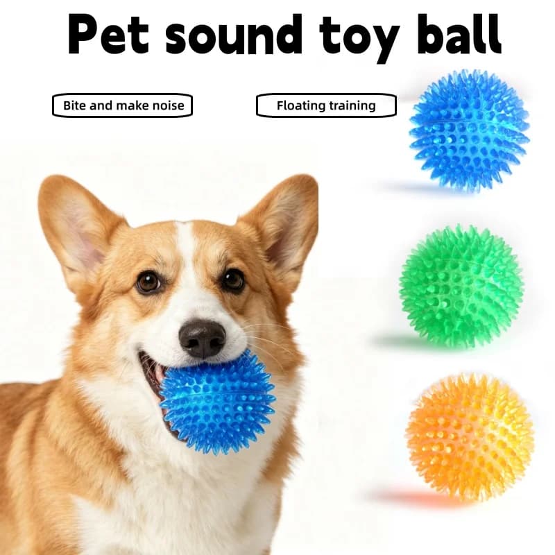 TPR Squeaky Pet Dog Chew Thorn Ball Toy Polka Tooth Cleaning Teeth Chewing Training Toy for Small Puppy Cats Accessories