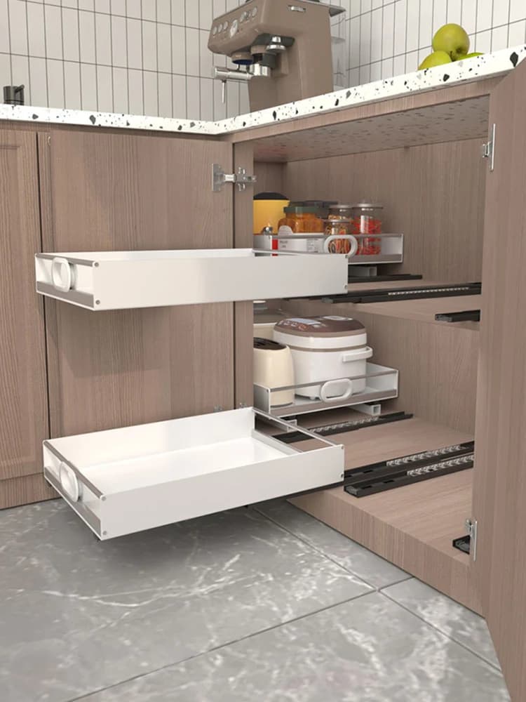 Mobile ad Angolo per Cucina con Cassetto Estraibile e Organizzatore Scorrevole per Stoccaggio