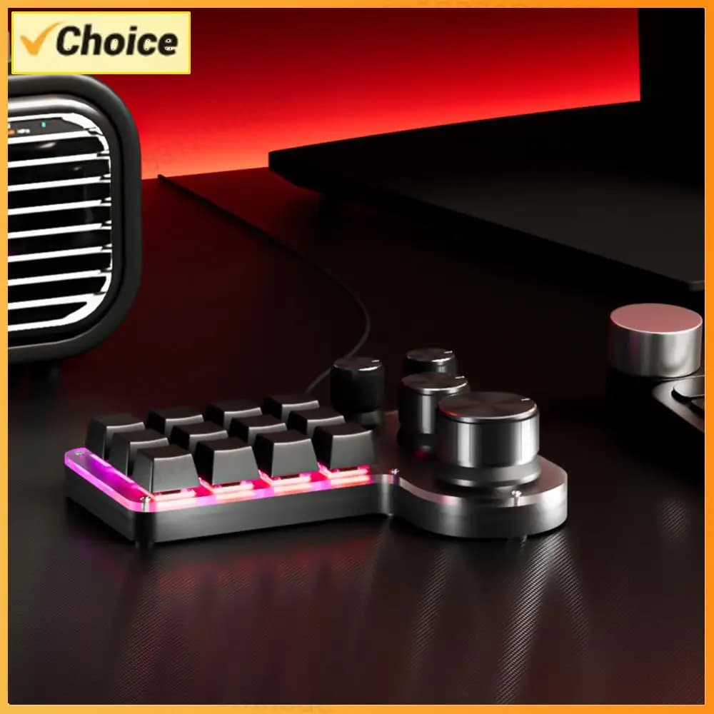 Macropad 12 Keyboard 4 RGB USB/Bluetooth knobs Compatible with Photoshop, Hot-swap with Rossi Switch for Gaming and Photoshop
