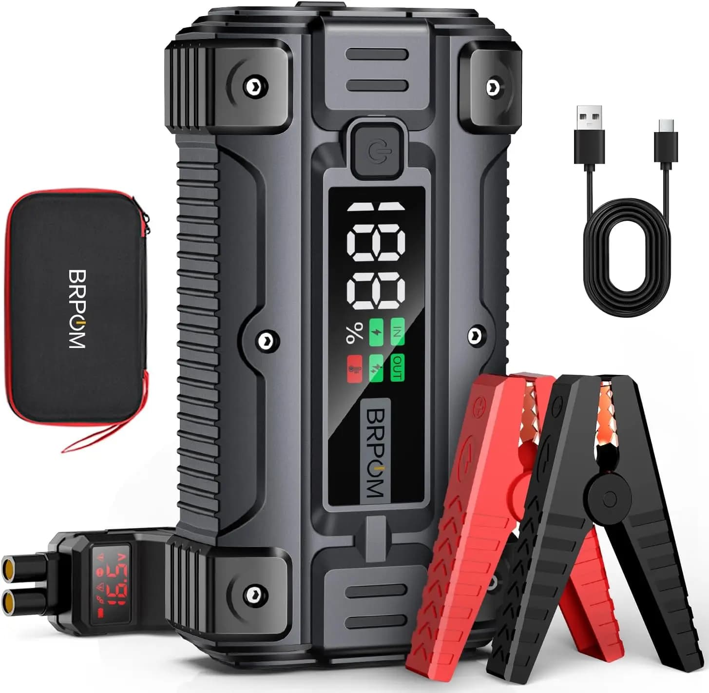 Avviatore di emergenza per auto Peak 8000A, 26800mAh, 12V con schermo LED e cavi intelligenti