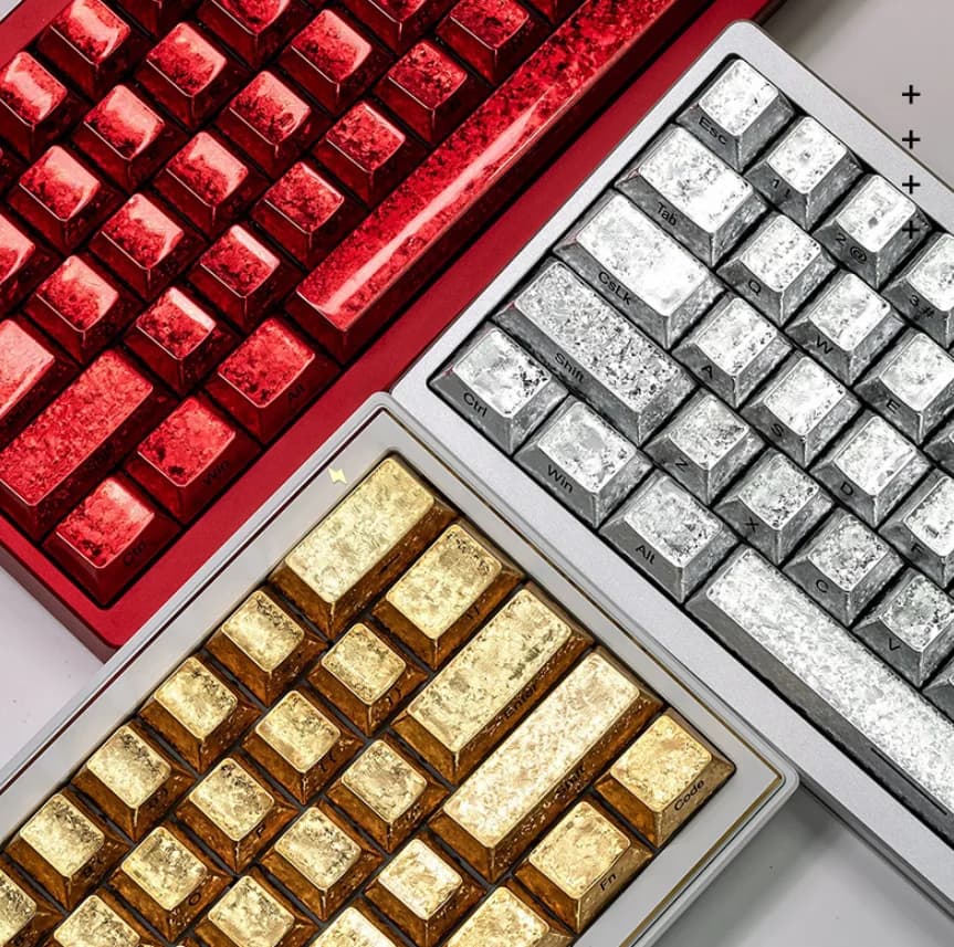 Keycap magnetic axis mechanical keyboard metal sense side engraved PBT sublimation silver/red/gold frost crack keycap