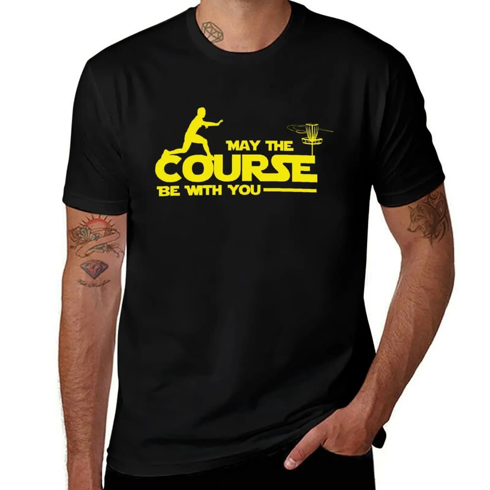 T-shirt esclusiva per il disc golf 'May The Course Be With You', maglietta semplice per le vacanze