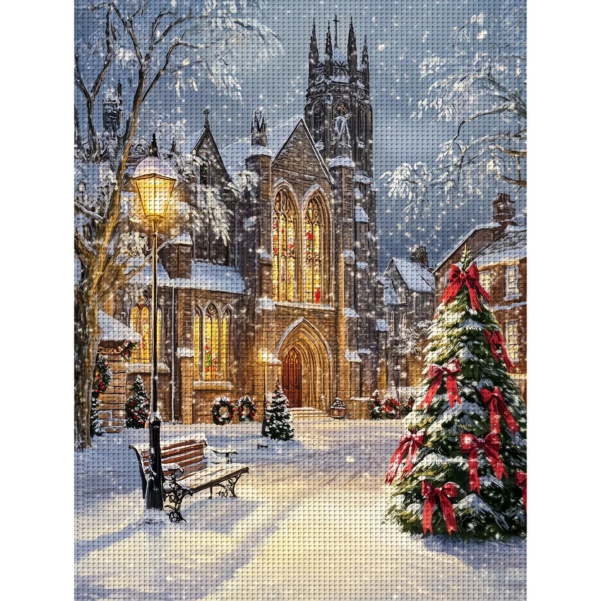1PC36X46cm/14.17X18.11in,11CT Print Cross Stitch DIY Kit, Winter Chapel, Adult Beginner's Relaxed Cross Stitch Stitch