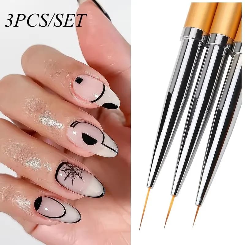 Set di 3 Pennelli per Nail Art a Righe Francesi, Pennelli per Disegni 3D, Penne per Gel UV, Strumenti per Manicure