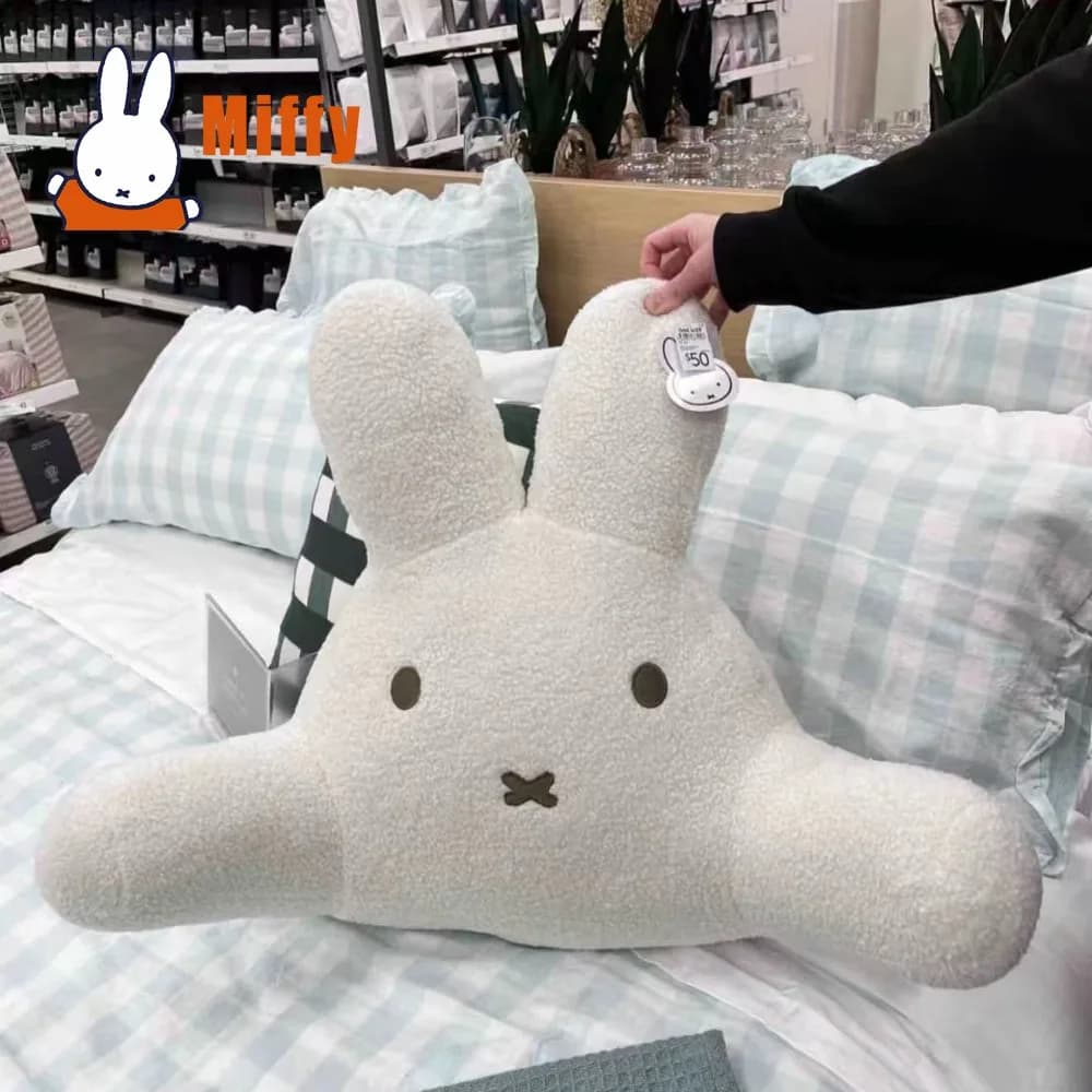 Cuscino Schienale Kawaii Miffy, Simpatico Coniglio in Peluche, Supporto per Testiera del Letto, Morbido Cuscino Lombare Testurizzato in Sherpa, Decorazione per Camera da Letto, Regalo per Ragazze