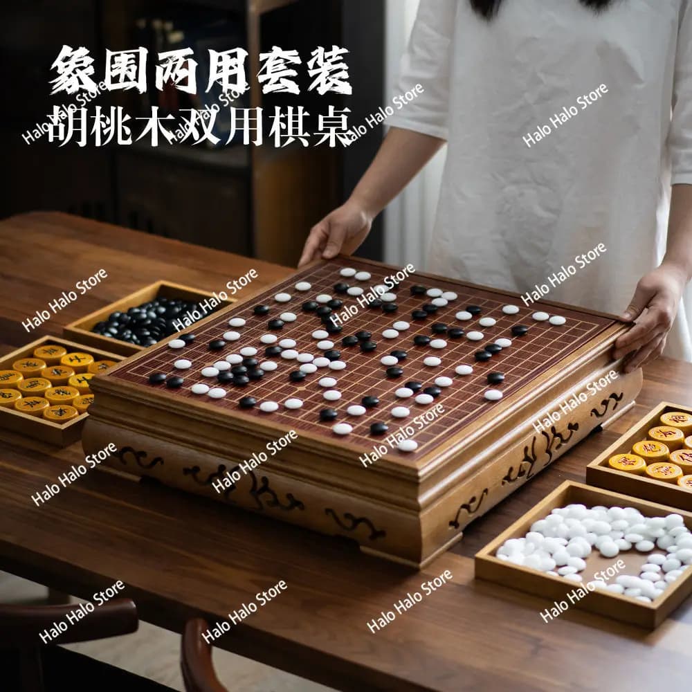 Set da gioco di scacchi Go in legno di noce premium con tavola 2 in 1 di pietre Yunzi