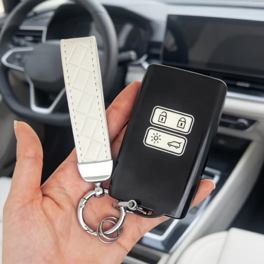 Car Key Case Cover with Lanyard For Renault Koleos Captur Megane Clio Scenic Talisman Arkana For Dacia Sandero Card Fob