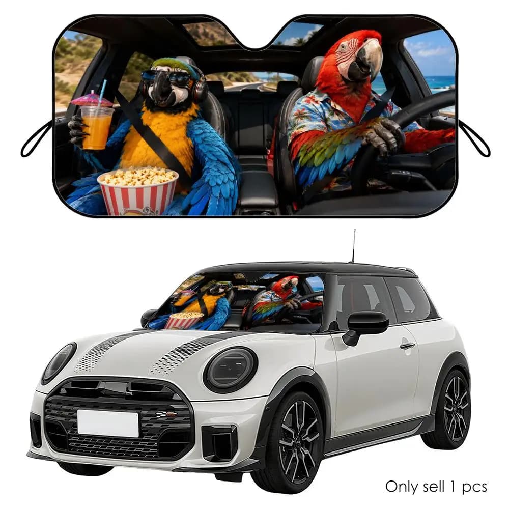 Parasole per Auto Parrot Driving Travel, Riutilizzabile in Foglio di Alluminio, Copertura Isolante UV e Termica per Parabrezza