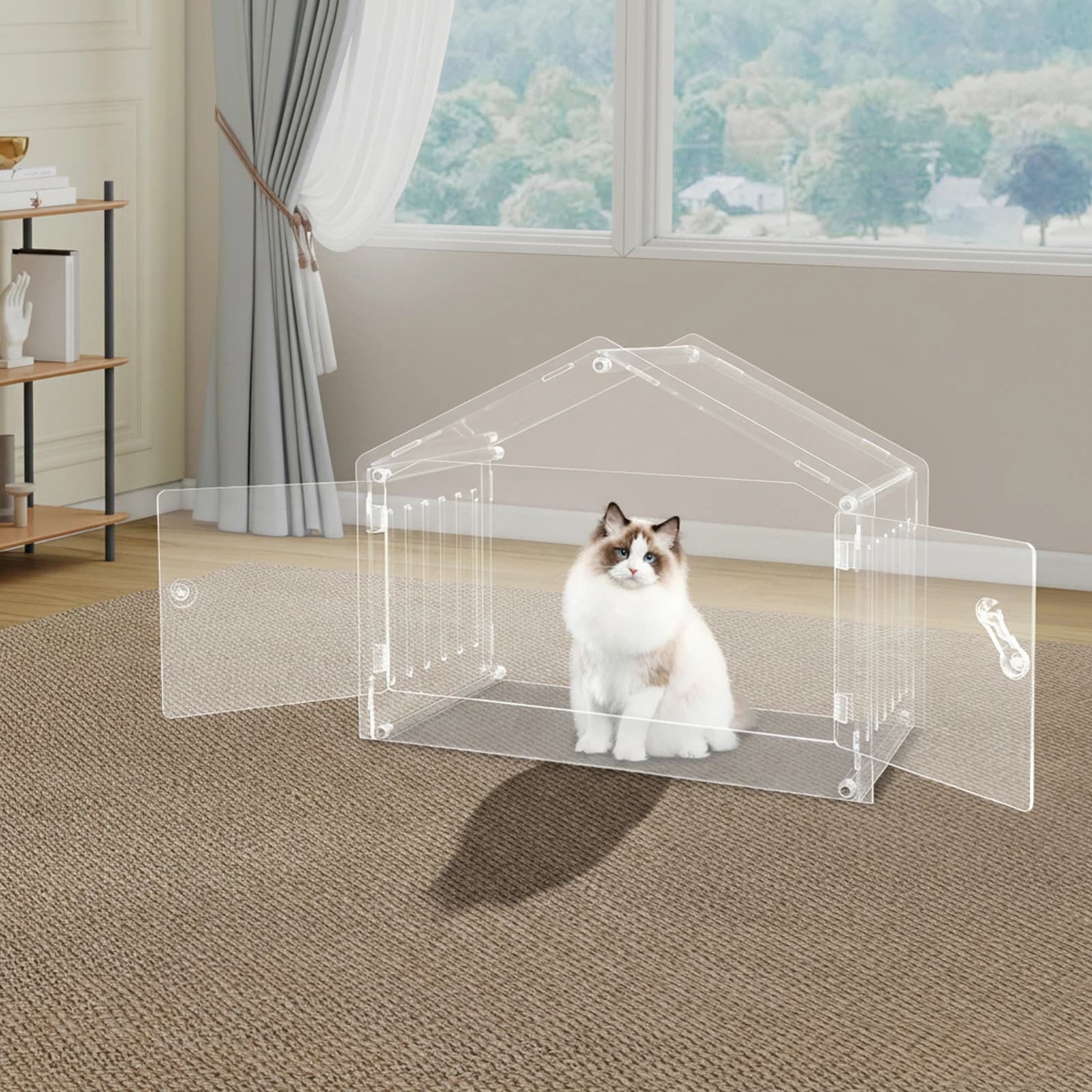 Cuccia per Cani Trasparente in Acrilico per Interni, Recinto per Animali Domestici, Gabbia per Piccoli Animali, Facile da Pulire, Leggera e Portatile, Adatta per Soggiorno e Camera da Letto
