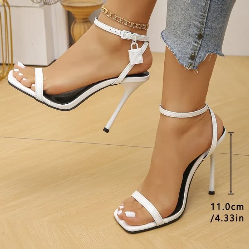 Sandali da Donna con Tacco Sottile 11cm, Punta Quadrata, Cinturino alla Caviglia, Scarpe Estive Eleganti per Feste, Taglie Grandi fino al 42
