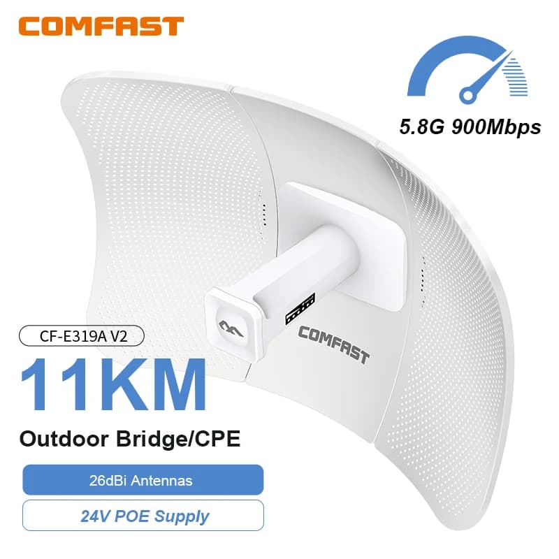 comfast Outdoor CPE 900Mbps 5GHz 11KM Ripetitore wireless a lungo raggio Punto di accesso AP 1000Mbps LAN/WAN WiFi Bridge Router