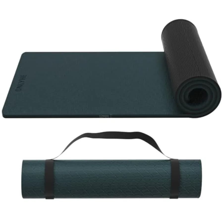Extra Thick 12mm TPE Carpet with Strap, Black, Gymnastics Antiskid, Pilates, Home and Fitness Training in Gym