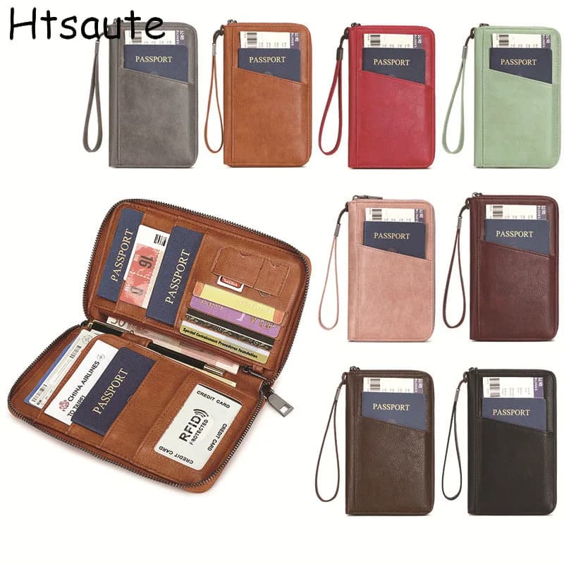 Passport Wallets Men Women AirTag Slot RFID Pen Card Holder Money Bag Male Vocation Travel Gift Coin Purse