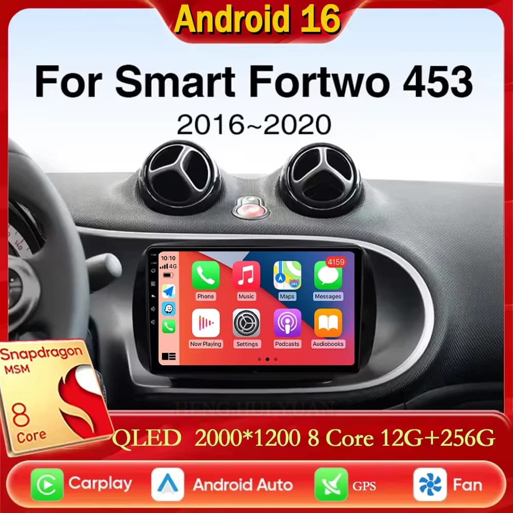 For Mercedes Benz Smart Fortwo 453 2015 - 2020 Android 15 2K QLED CarPlay Autoradio Video Multimedia GPS stereo Head