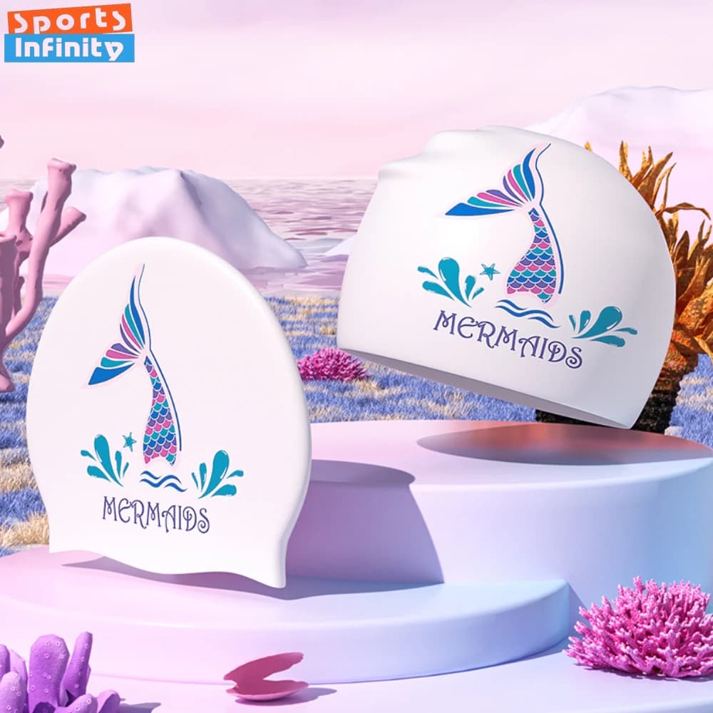 Cuffie da Nuoto in Silicone Stampate per Donne, Impermeabili, per Capelli Lunghi, Cuffie da Nuoto Allargate, Accessori per Piscina