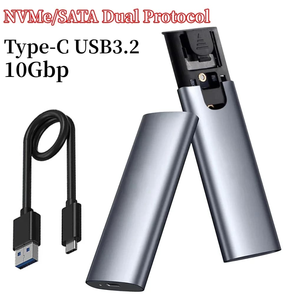 Custodia SSD M2 Adattatore per custodia per disco rigido doppio protocollo NVMe/SATA Tipo-C USB3.1 Gen2 10Gbp SSD Scatola esterna M/B/(B+M) Chiave M.2 SSD
