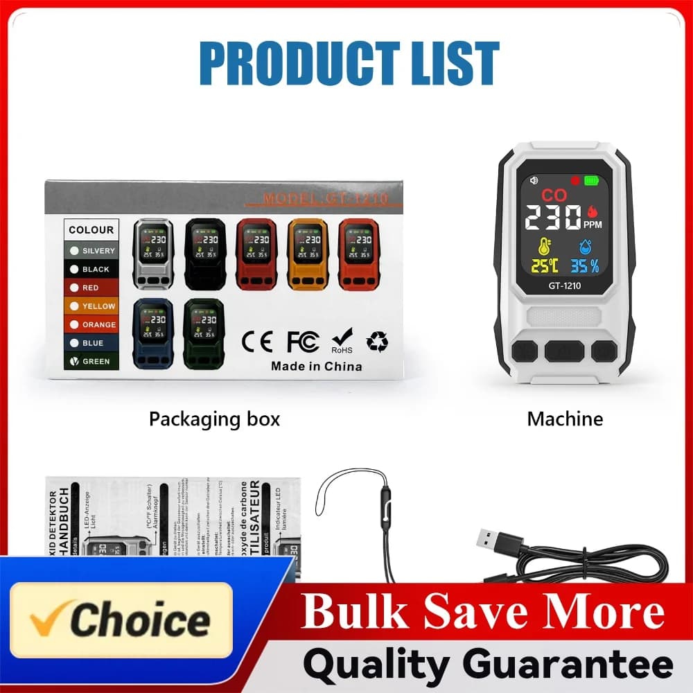 Carbon Monoxide Detector with Alarm Portable CO Alarm Monitor with Temperature & Humidity Handheld Temperature Humidity Meter