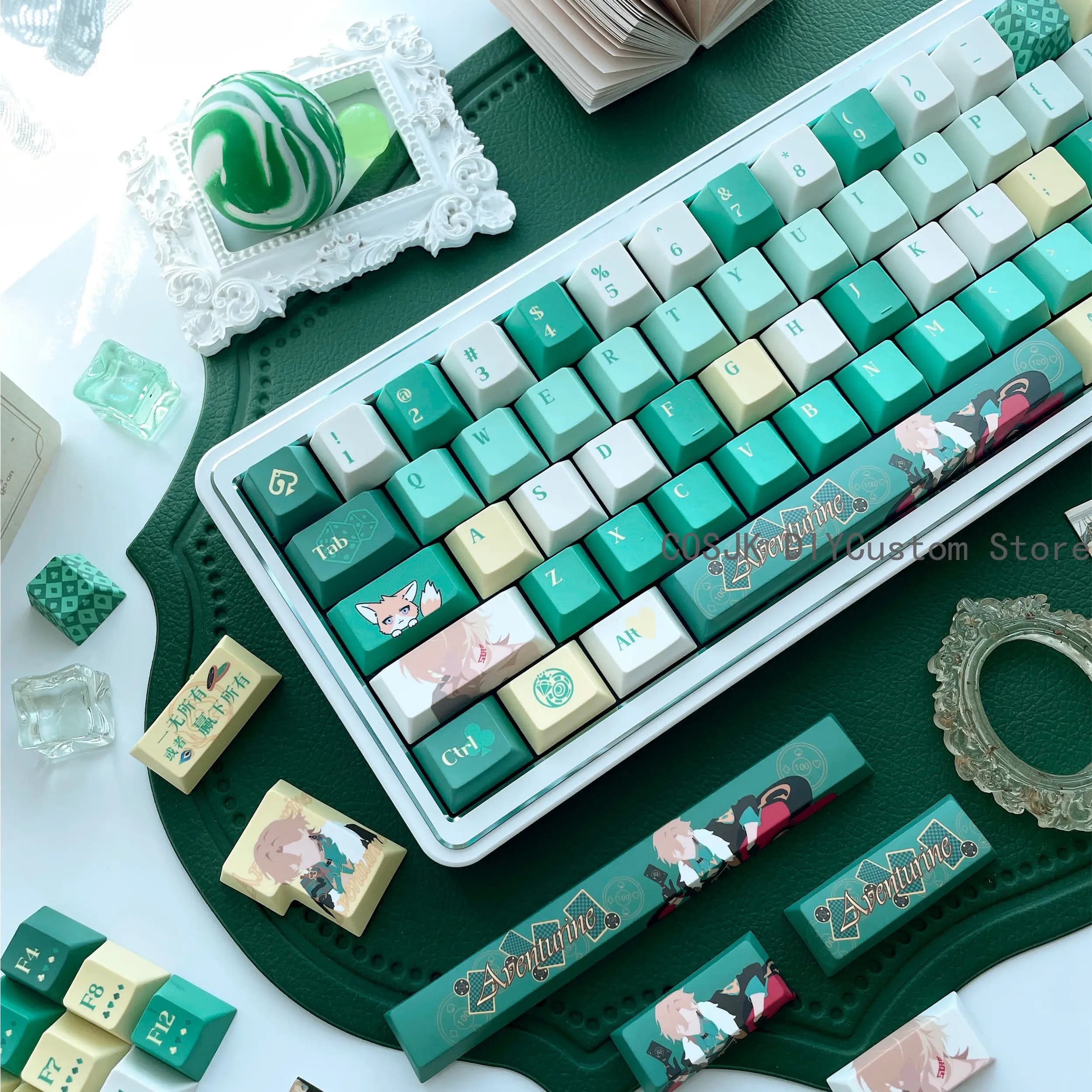Set di Tasti Meccanici PBT Traslucidi Aventurine del Gioco Honkai: Star Rail, Accessori per Computer, Set da 140 Tasti, Regalo per Appassionati di Cosplay
