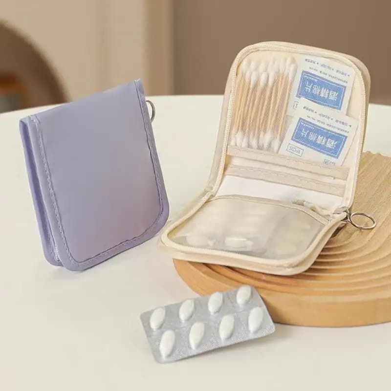 Borsa portaoggetti per medicinali e cosmetici Mini custodia medica Apertura pieghevole portatile con cerniera Kit di pronto soccorso Borsa per pillole da viaggio