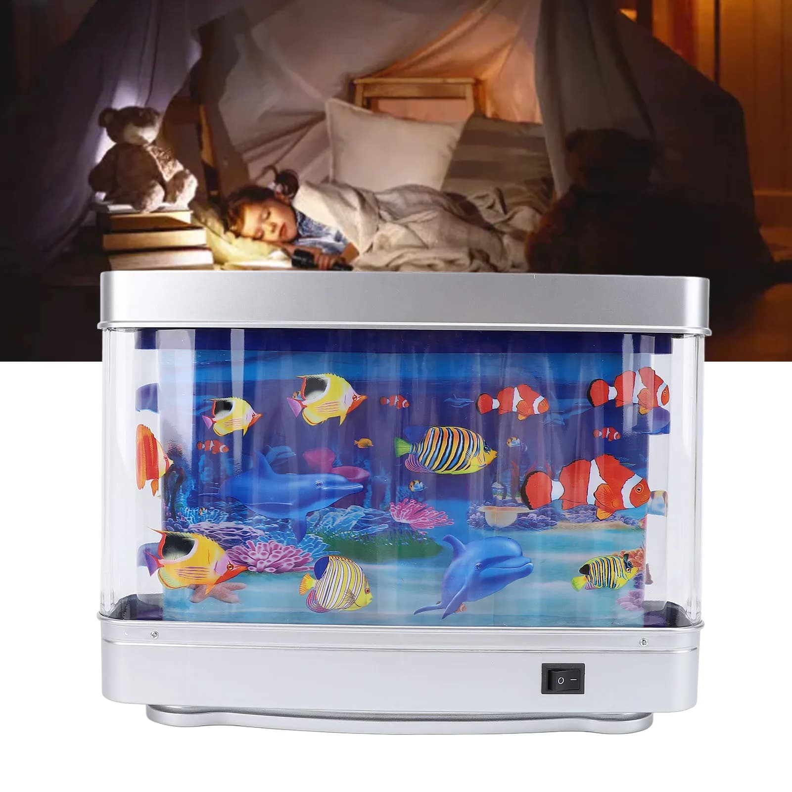 Lampada per acquario finto Mini luce notturna decorativa per acquario artificiale per pesci tropicali Alimentata tramite USB con pesci in movimento per bambini