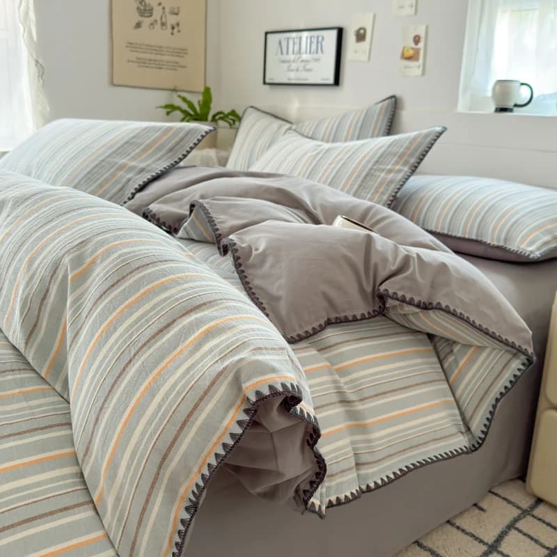 Set of bed linen Nordic Set Striped duvet Set 100% cotton soft single sheet double set double bed linen for the bedroom furniture