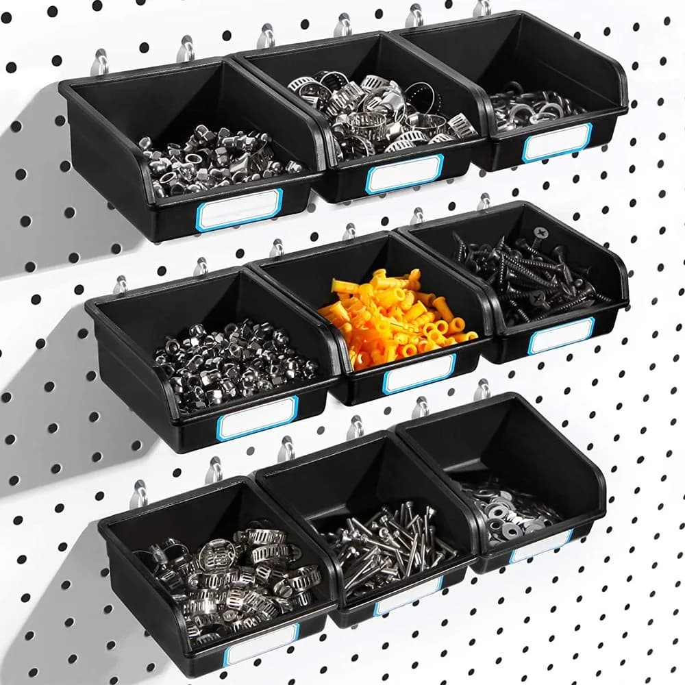 1/6 Sets Pegboard Bins with Hooks and Labels Hooks for Pegboard Box Holder for Workshop Garage Organizing Accessories Tools