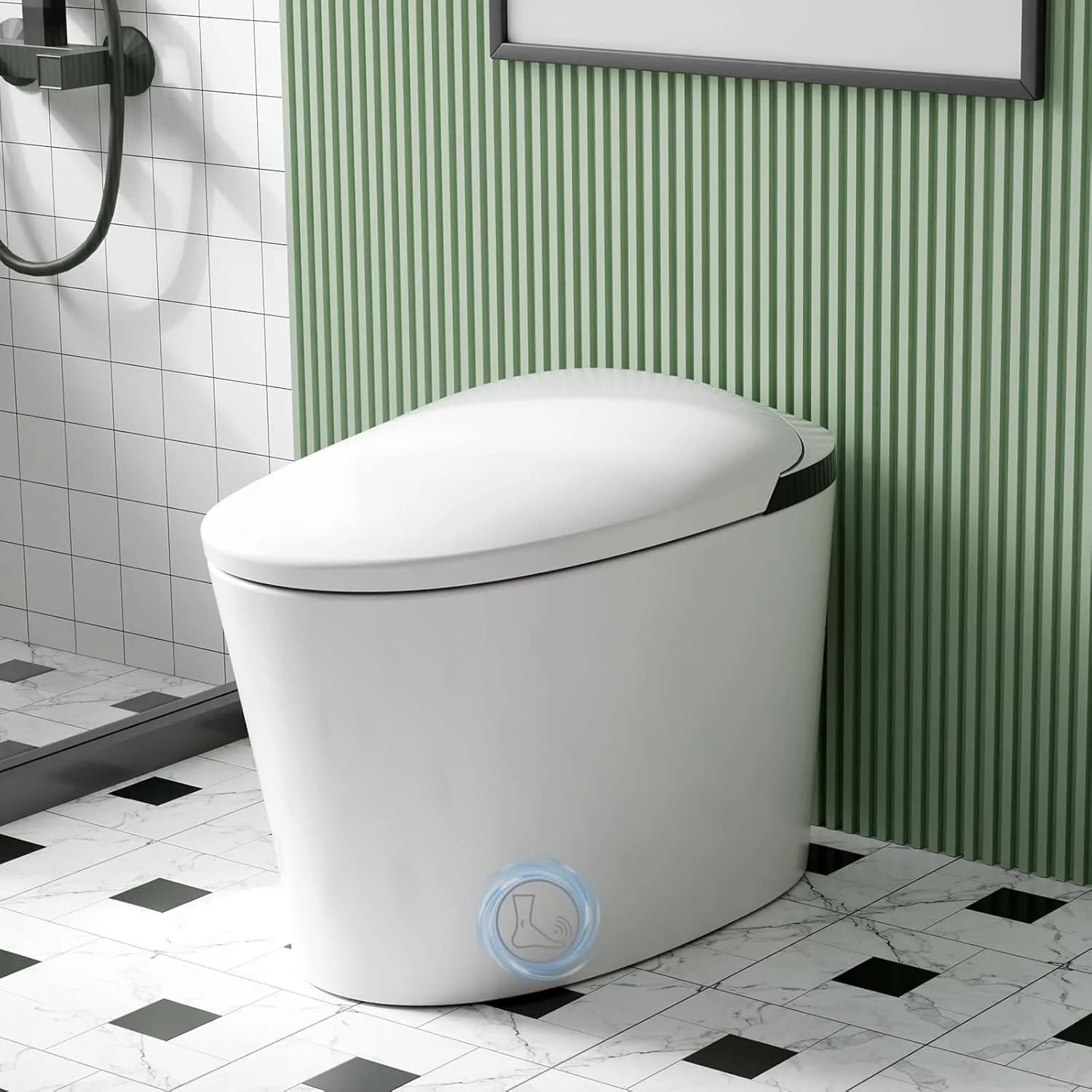 WC Intelligente Moderno con Scarico Automatico per Bagno, Sedile Allungato