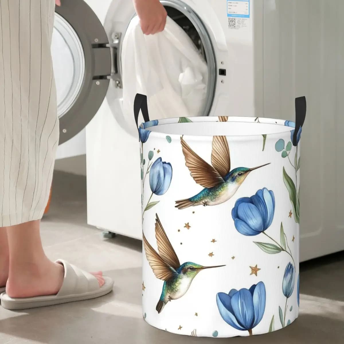 Cesti per biancheria pieghevoli Tulips And Hummingbirds, cestini portaoggetti per vestiti sporchi e giocattoli, borsa organizer per la casa
