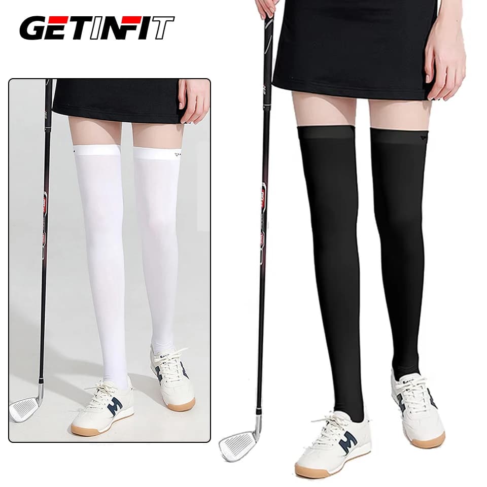 GETINFIT Calze lunghe estive in seta ghiacciata traspiranti con protezione UV per golf e sport, antiscivolo, leggere, a compressione, modellanti per le gambe