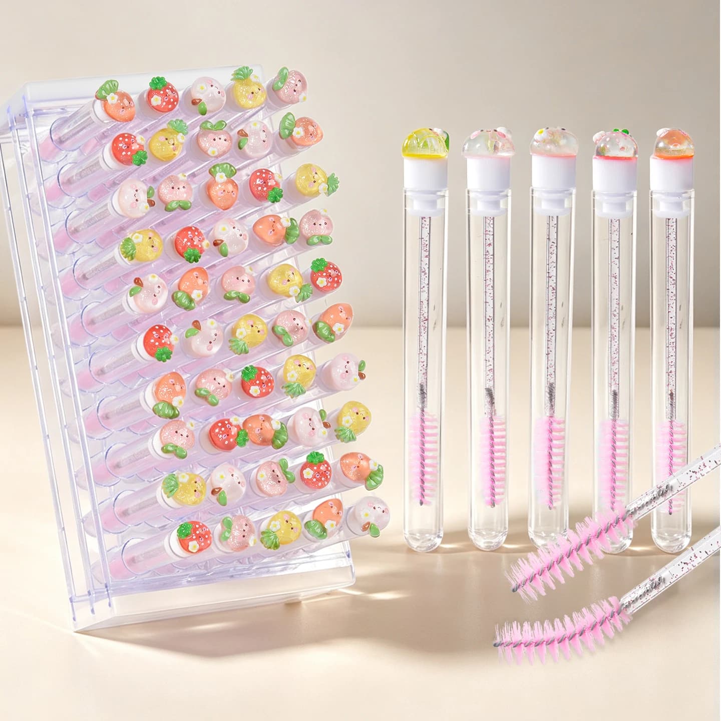 10 Pcs Fruit Eyelash Brushes in Clear Tubes Mascara Wands Dustproof Lash Spoolies for Eyelash Extensions,Reusable Lash Spoolies