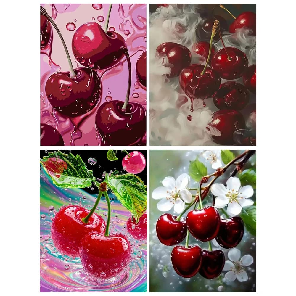 5D Diy Diamond Painting Cherry Fruit Mosaic Kitchen Flower Full Kits Handmade Pictures of Rhinestones Square Round Drill