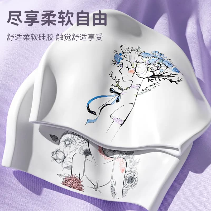 Large Silicone Swimwear for Women Comfortable Ear Protection for Long Hair Printed Swimwear Pool Accessories