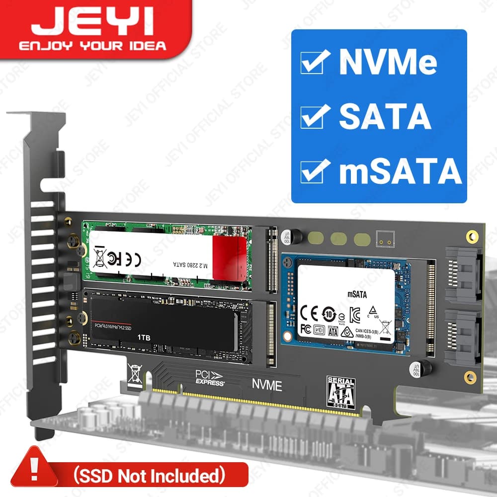 Scheda adattatore JEYI NVMe NGFF e mSATA SSD PCIe 4.0/3.0, convertitore 3 in 1 da NVME a PCIE/M.2 SATA SSD a SATA III/mSATA a SATA