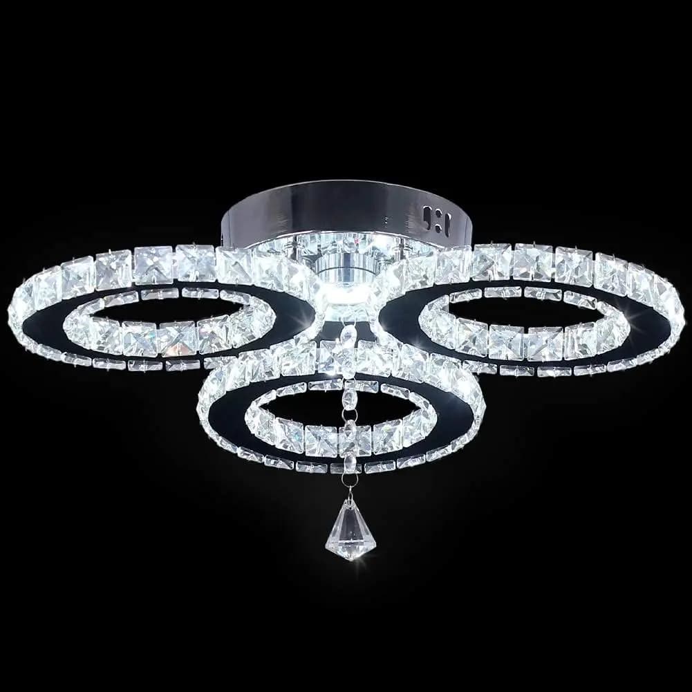 Plafoniera a LED in cristallo 13x3,5 pollici 3 anelli Lampadario di cristallo Apparecchio di illuminazione da incasso per camera da letto Hobby Soggiorno (C