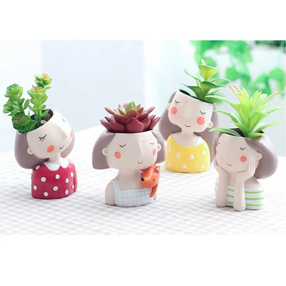 Fioriere di piante grasse Vasi di fiori Vaso di piante di cactus Bella ragazza Testa Bonsai Fioriera Vasi Ornamenti con foro di drenaggio Decorazioni da tavola