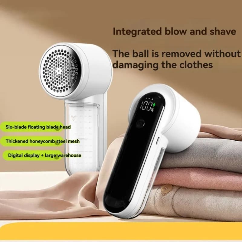 popop 2025 New Rechargeable Fabric Shaver with Digital Display - Powerful Electric Lint Remover for Clothes, White