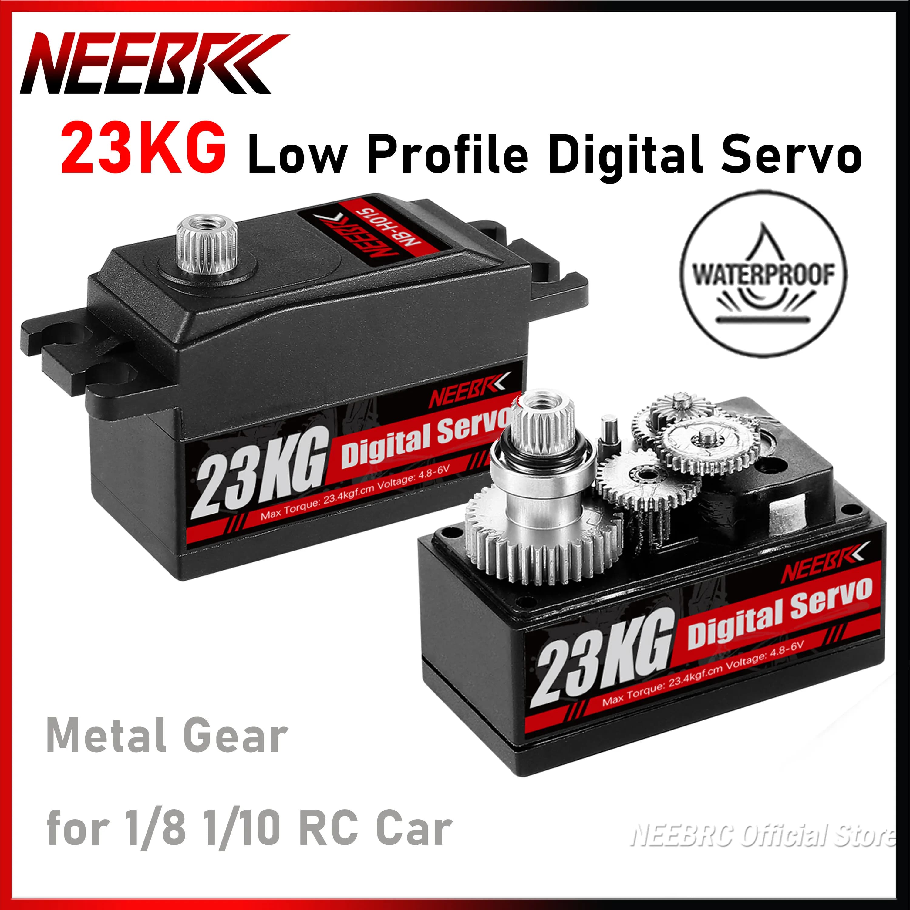 NEEBRC 23KG Low Profile Digital Servo Short Body Standard Large Torque Metal Gear for 1/8 1/10 RC Car Robot Axial Scx10 Crawler