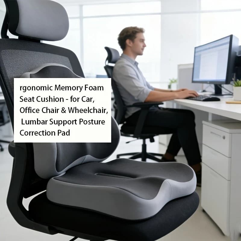 Cuscino ergonomico in memory foam da 1 pezzo - per auto, sedia da ufficio e sedia a rotelle, cuscino per la correzione della postura e supporto lombare