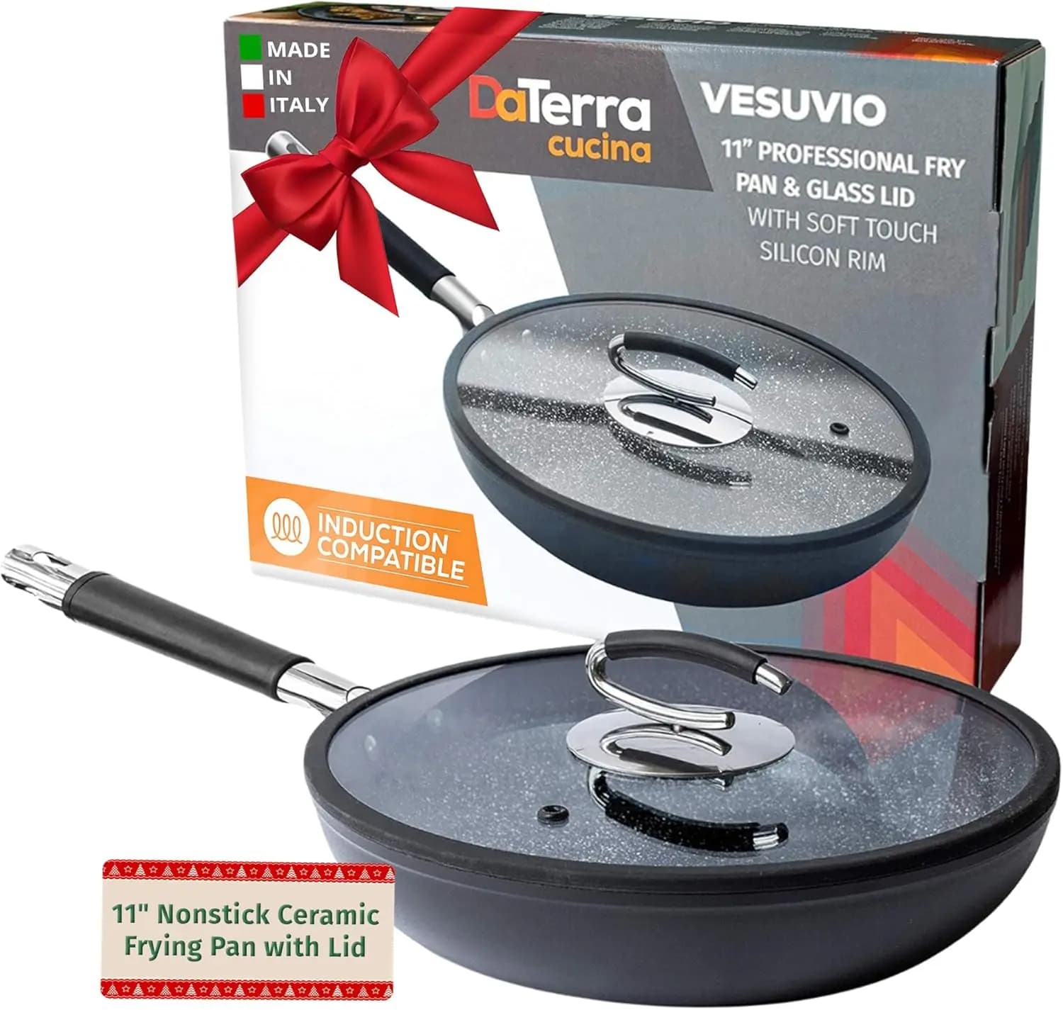 Ceramic non-stick pan with lid – Safe for oven and induction, heat-resistant, dishwasher-washable – Vulcan black spot – Made i