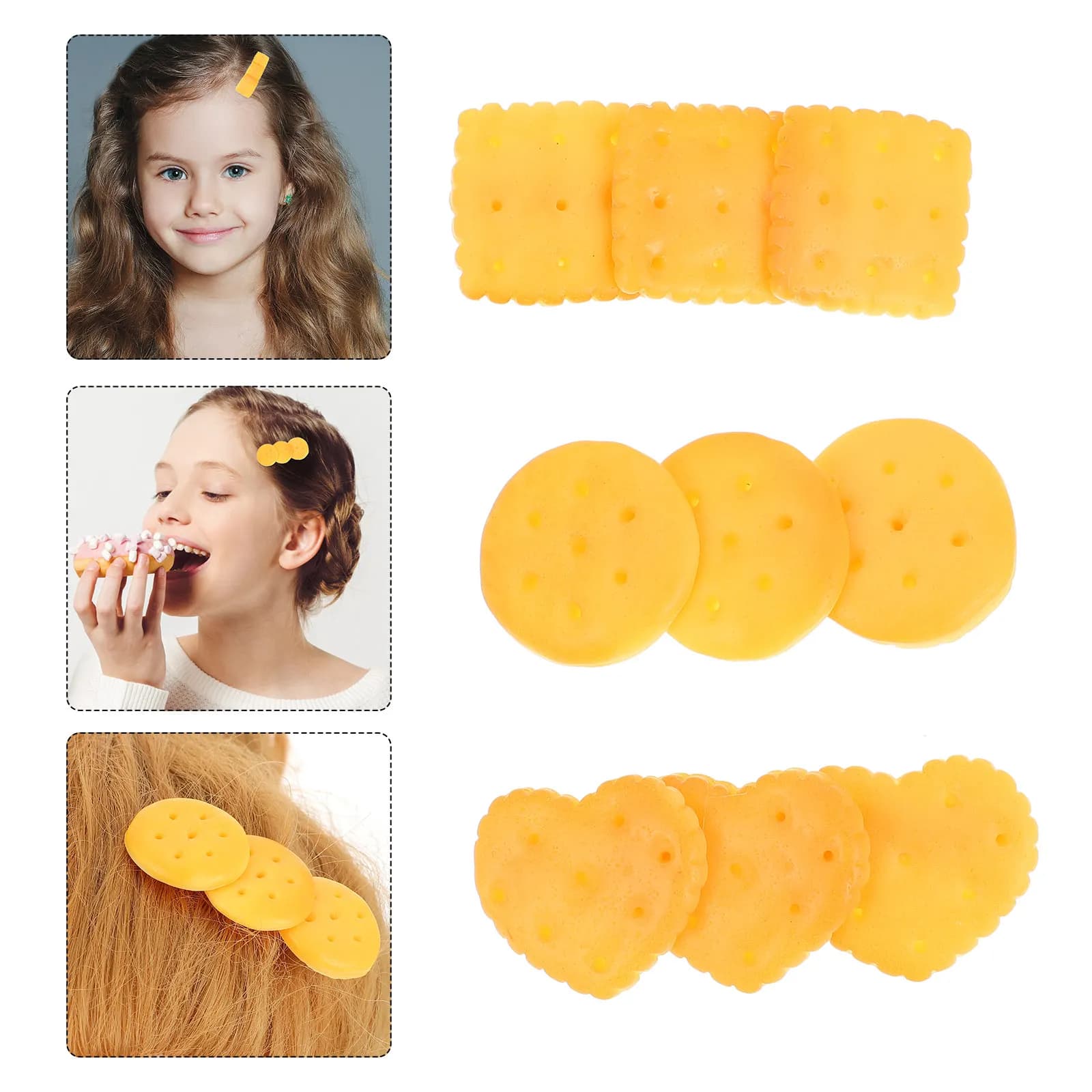 3Pcs Small Biscuit Hairpin Cute Funny Biscuit Shape Hair Clip for Girls Flower Girl Party Cosplay Bridal Styling Graceful