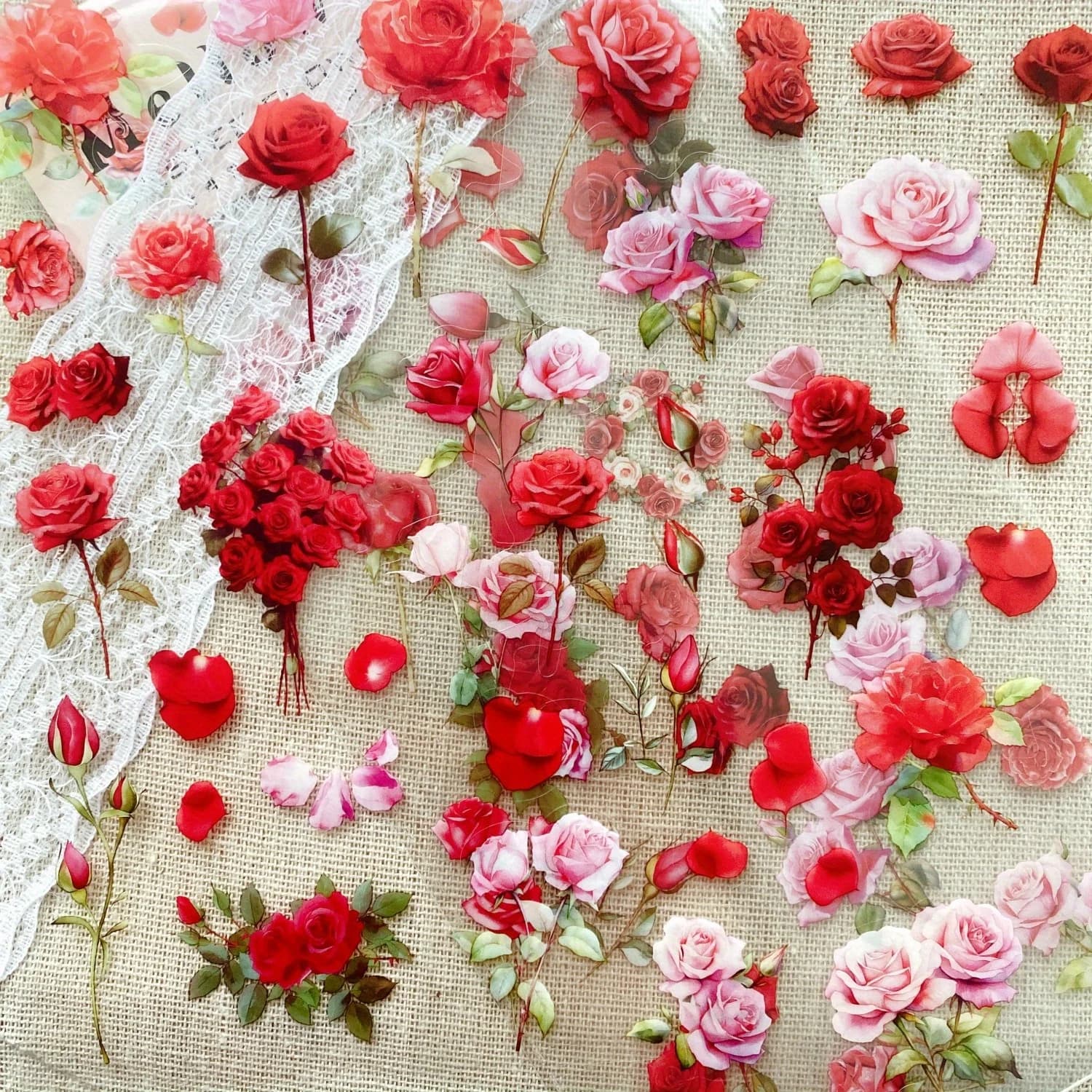 Journamm 6sheeets Transparent Flower Stickers Set PET Material for Scrapbook Decor Junk Journal Collage Creative DIY Stickers