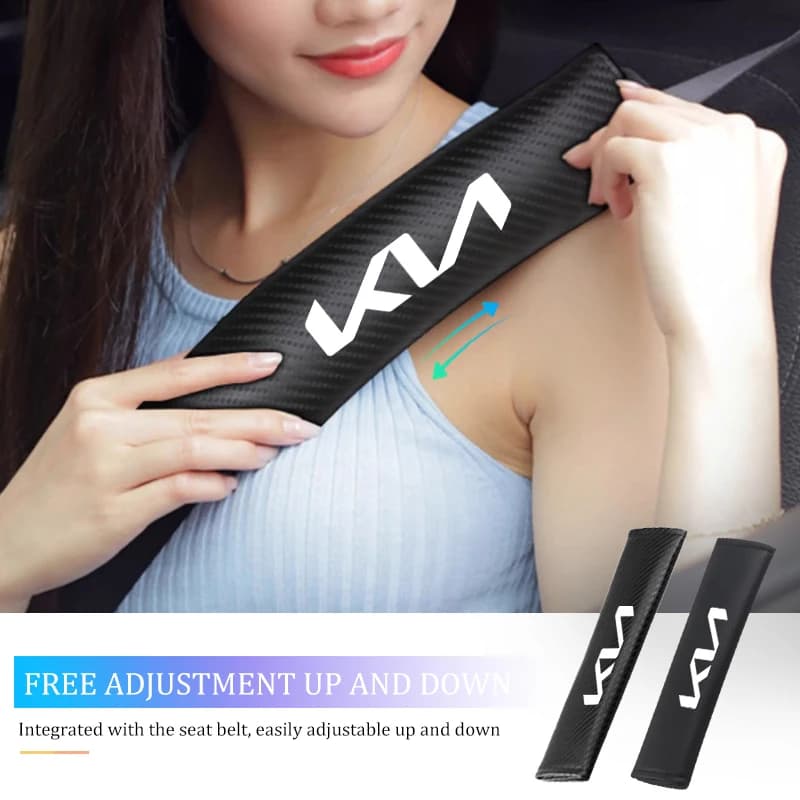 For KIA 1/2Pcs Carbon Fiber Car Seat Belt Cover Shoulder Pad Protector Cover Safety Belt Padding Pad Cushion Cerato Soul Venga