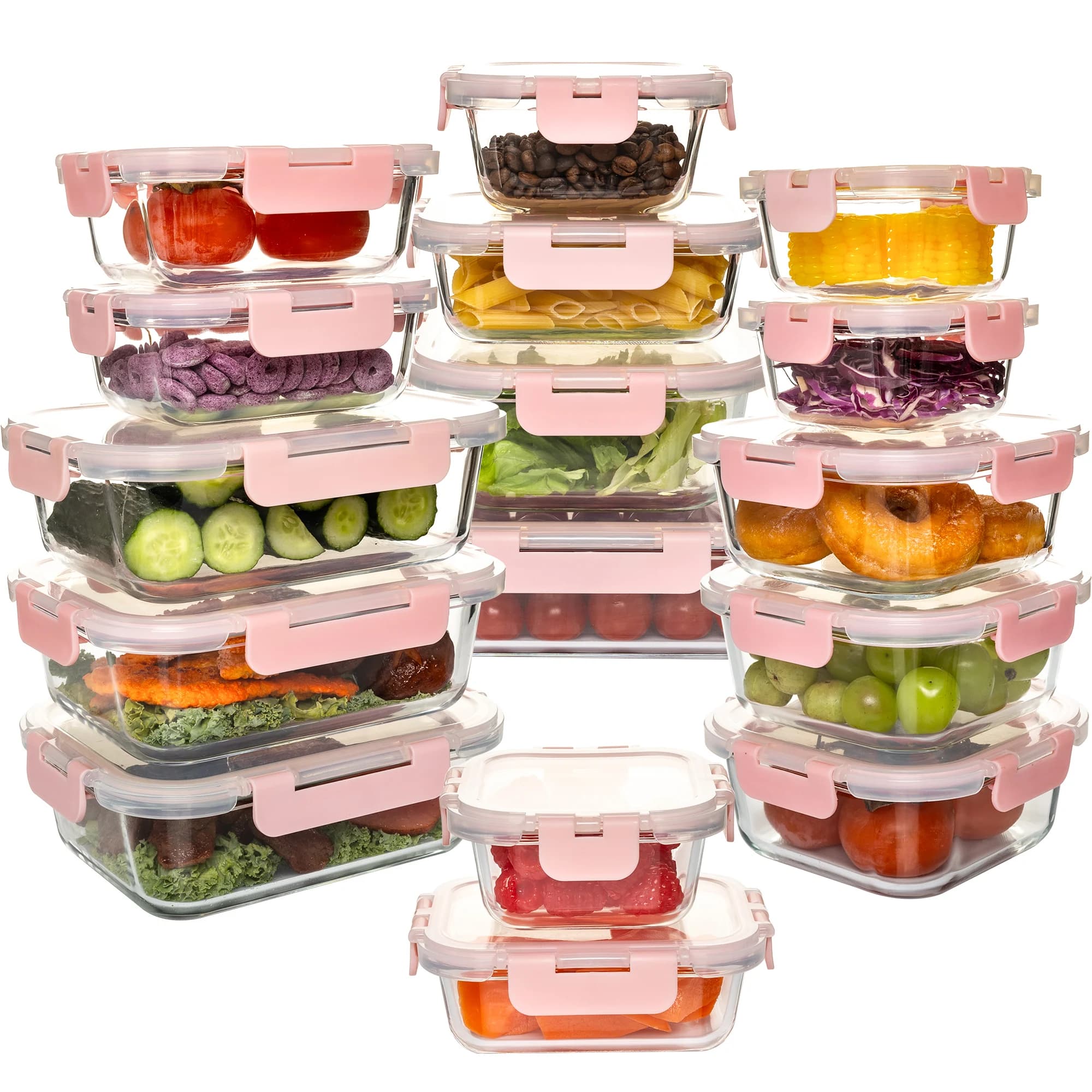 Set of 16-piece glass food containers, leak-resistant, airtight, without BPA, safe for microwave and oven, stackable kitchen organizers with