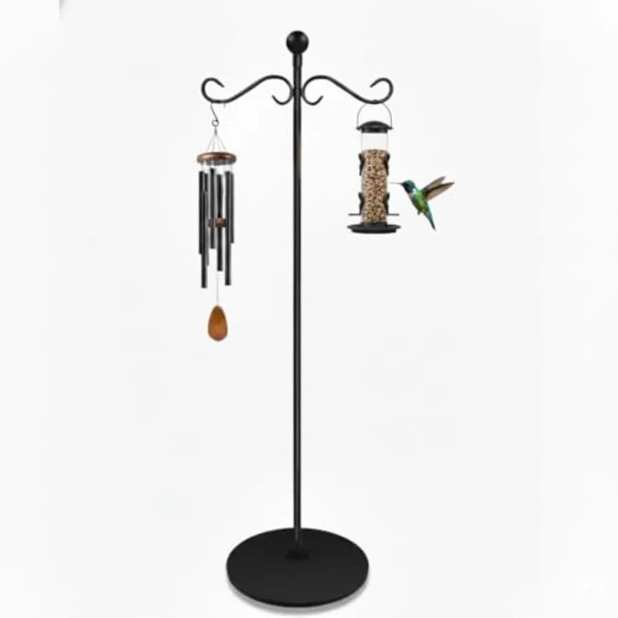 58 Inch Double Shepherds Hooks for Outdoor Indoor with Round Base Stand Adjustable Shepherds Hook for Bird Feeder Wind Chime So