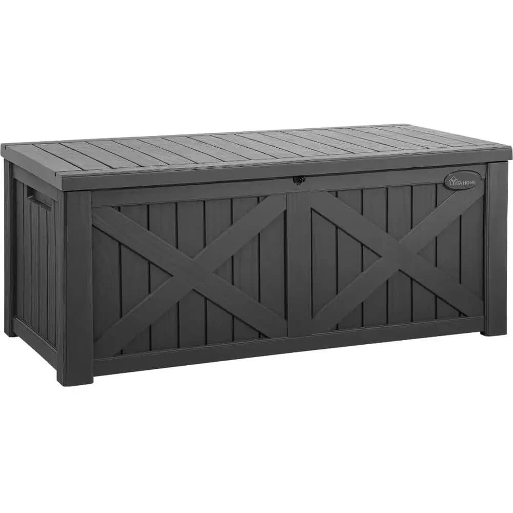Grande Contenitore da Esterno da 150 Galloni, Box Portaoggetti in Resina Impermeabile con Cuscino, Chiudibile a Chiave, Grigio