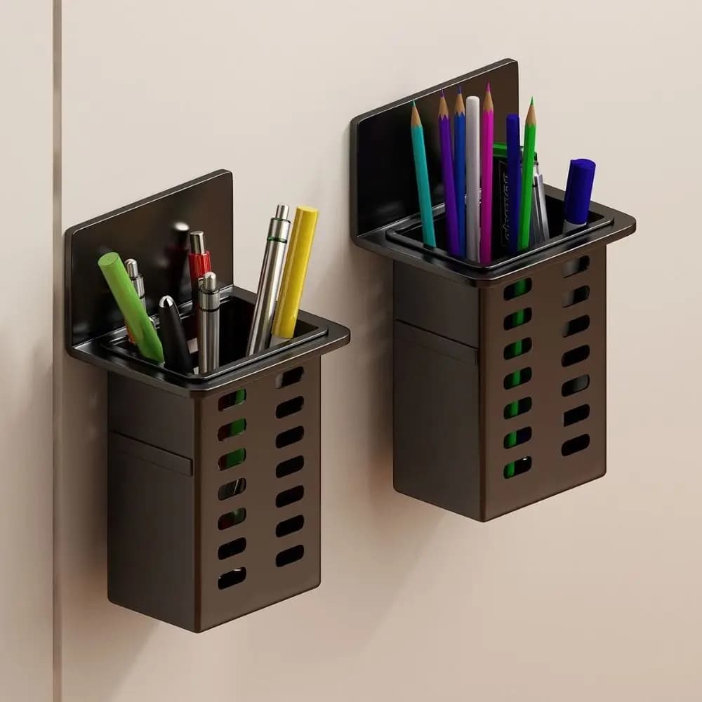 Scatola portaoggetti da parete in plastica, senza foratura, autoadesiva, porta spazzolini, salvaspazio, semplice porta pennelli da trucco