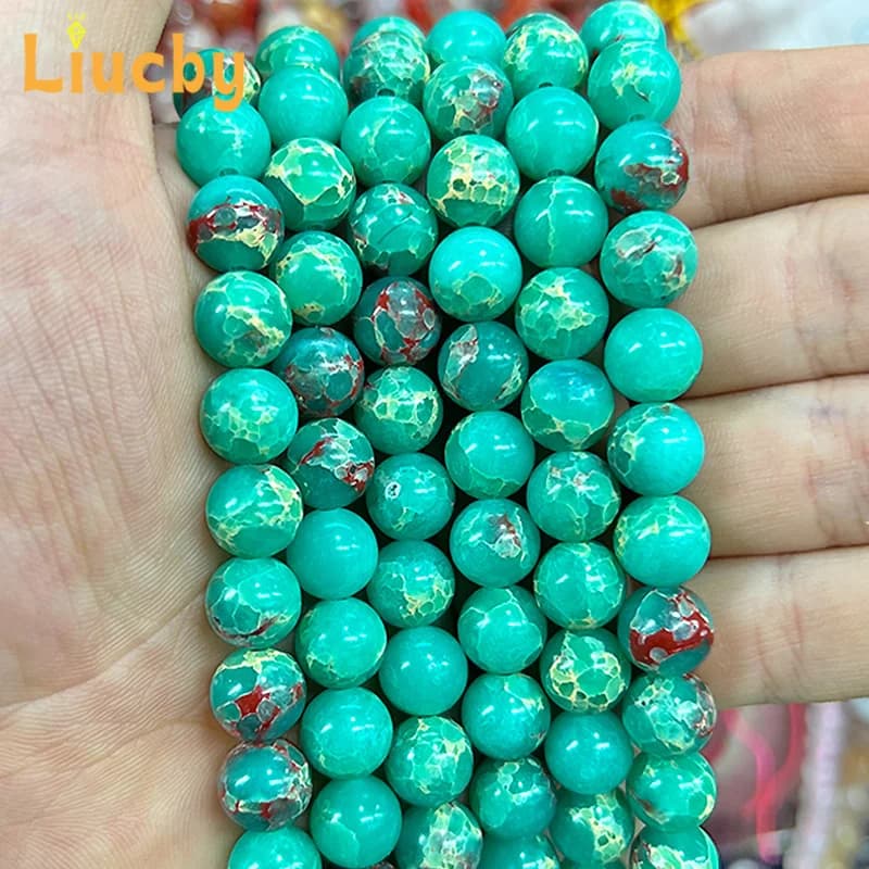 Perline fatte a mano in pino verde imitazione imperatore per la creazione di gioielli Orecchini donna fai da te Accessori con cerniera 15 "pollici 4/6/8/10/12mm