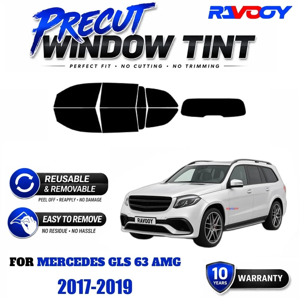 RAVOOY Precut Window Tint, Reusable Removable EPU Film, Custom Fit for Mercedes GLS 63 AMG 2017-2019, UV Heat Protection