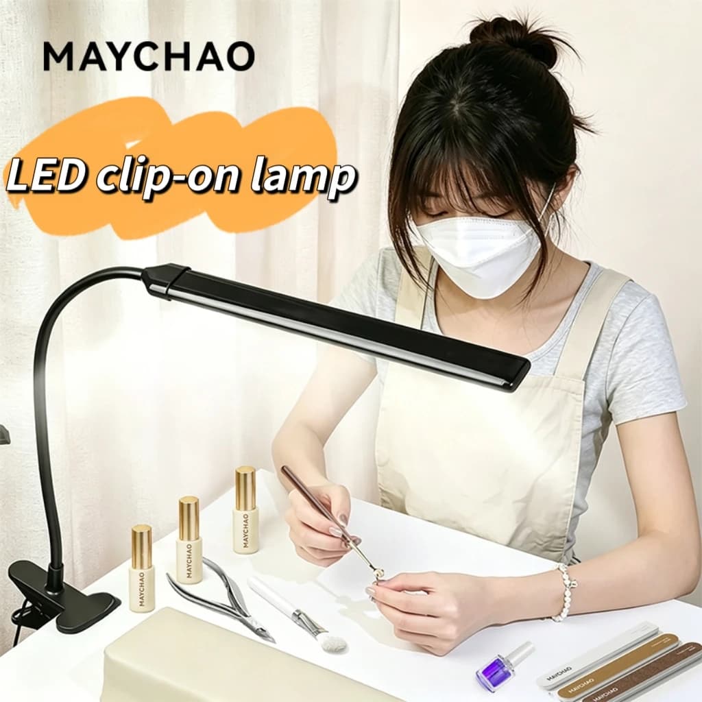 MAYCHAO LED Eye-Care Clip Lamp, Bendable Long Arm Universal Desk Light, USB Powered for Nail, Beauty & Makeup