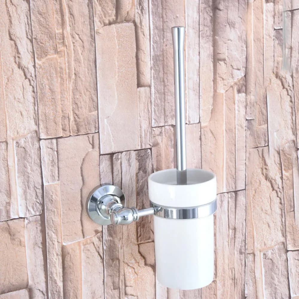 Scopino per WC da bagno con supporto per montaggio a parete Porta scopino per WC a parete in ottone cromato lucido zba795